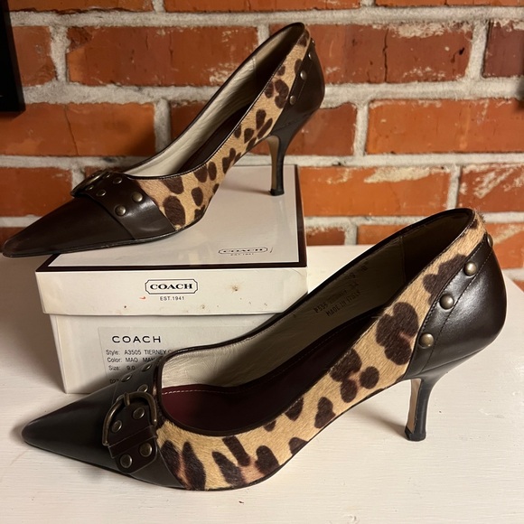 Coach Brown and Leopard Print Heels - Picture 1 of 8